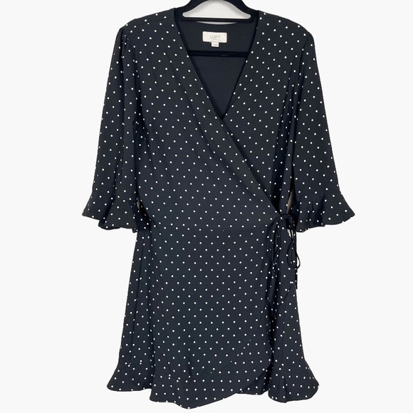 LOFT Dresses & Skirts - LOFT WRAP POLKA DOT MINI DRESS ROMPER WITH SLEEVES BLACK AND WHITE SIZE 2